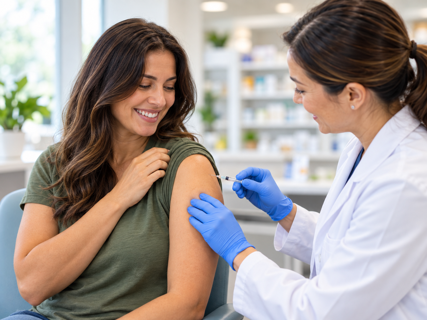 Pharmacist discussing vaccinations with a patient
